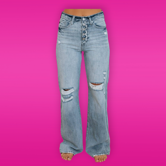 Light Colored Mid Waist Straight Jeans