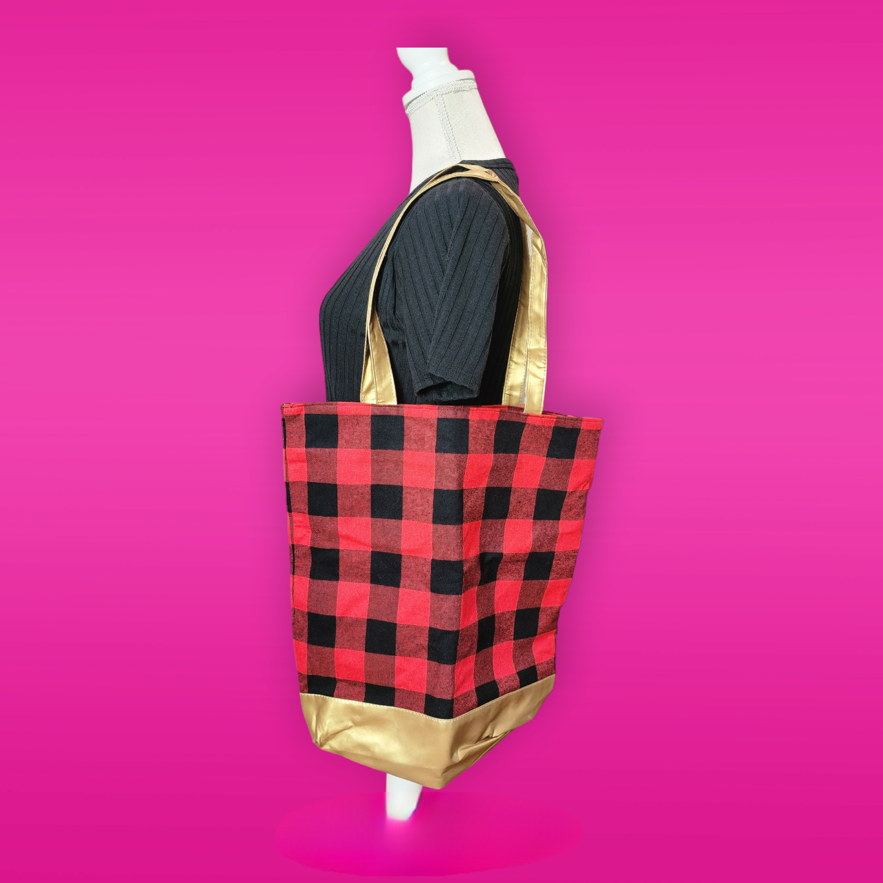 Buffalo Plaid Zipper Closure Tote