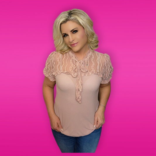 Pink Lace Tie Short Sleeve