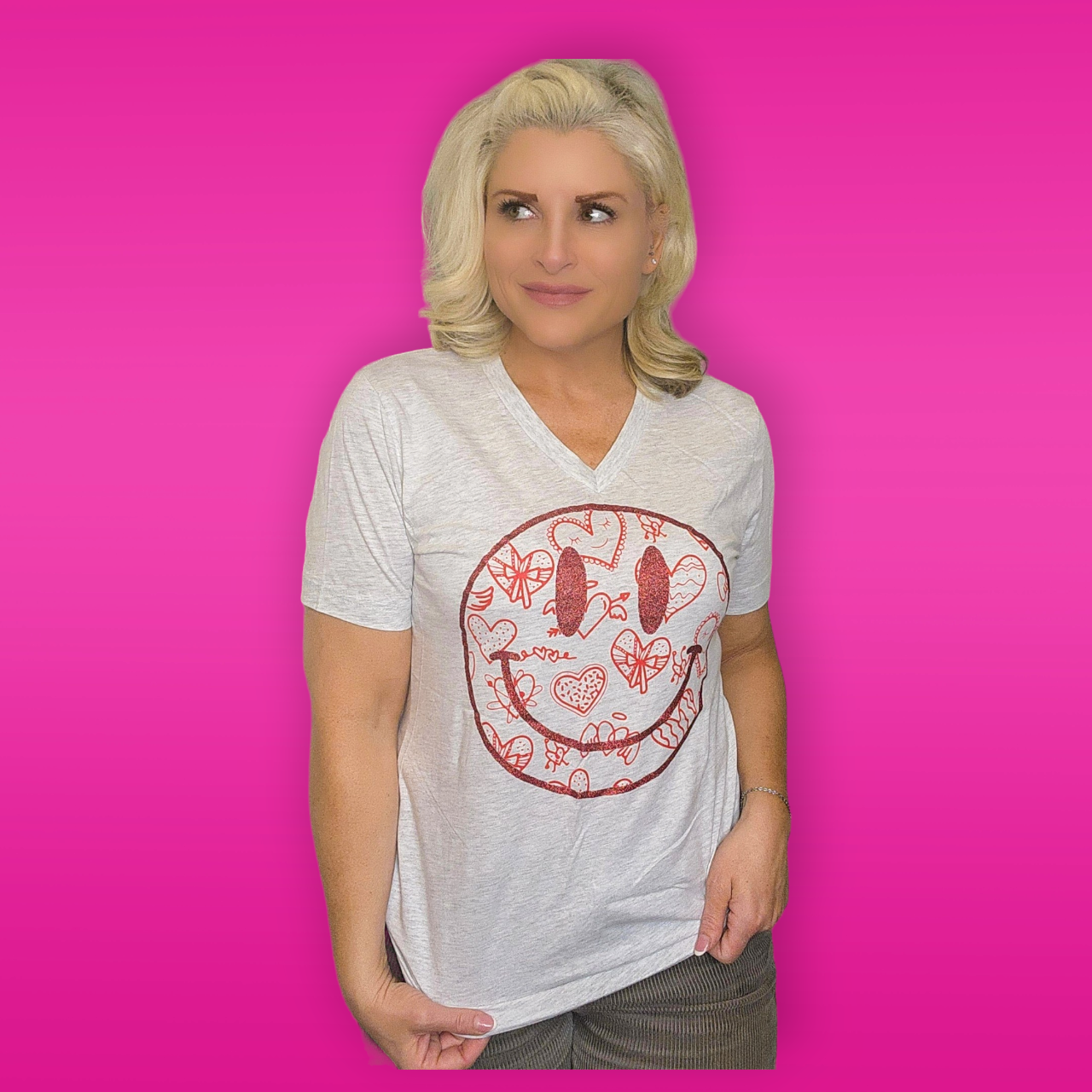 Love Smiley Face V Neck Tee