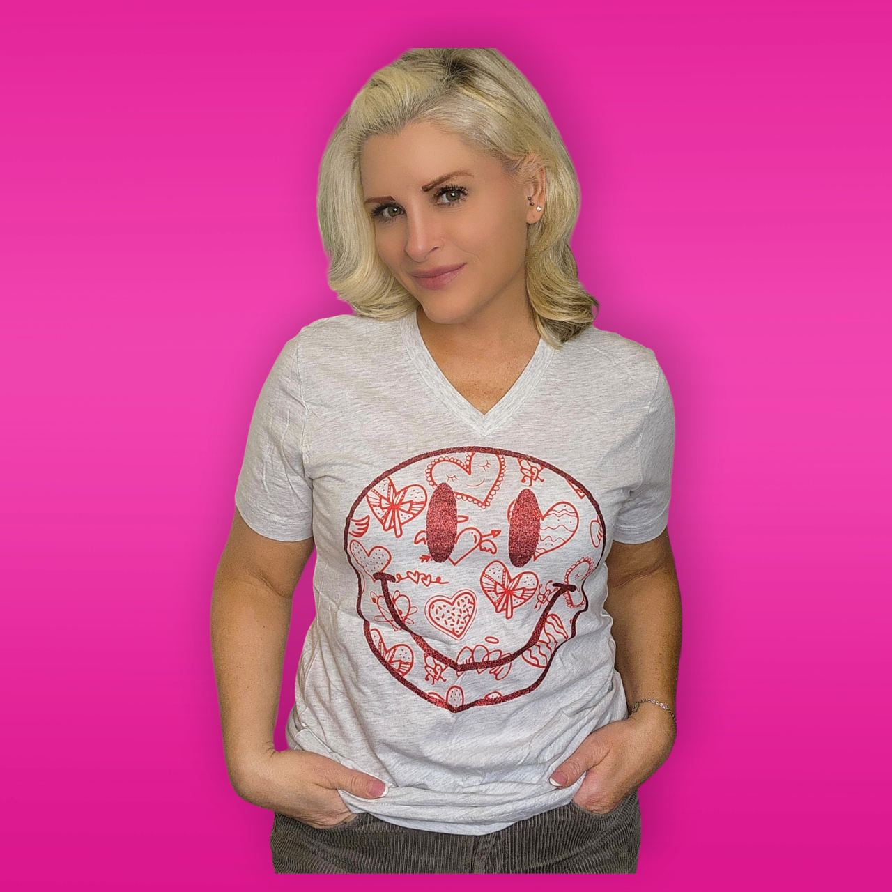 Love Smiley Face V Neck Tee