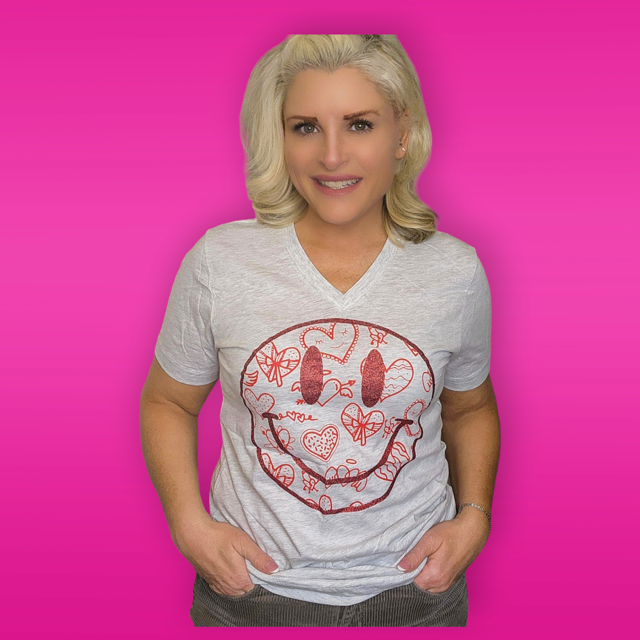 Love Smiley Face V Neck Tee